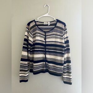 ClASSIC ELEMENTS Medium Women's Striped Cardigan - Navy, Green, Tan, Cream